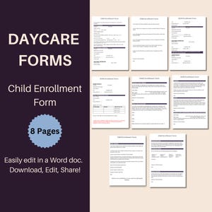 Daycare Enrollment Pack, Daycare Application, Child Daycare Application, Application for Daycare, Childcare Enrollment Forms, Home Daycare