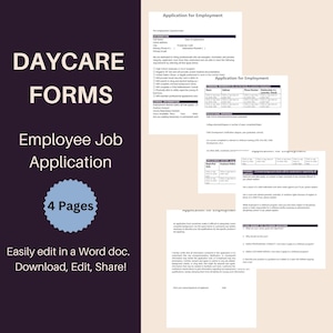 Daycare Employee Application | Job Application | Childcare Job Application| Employment Application Template |  Childcare Worker Application