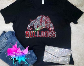 PLEASE READ DESCRIPTION Bulldogs Dogs Dawgs Bling Bling Crystallized T-Shirt High Quality Glass Crystals