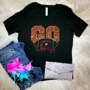 PLEASE READ DESCRIPTION Chiefs Ball Rhinestone football Go Chiefs Go Team Chiefs lovers Chiefs fans Crystallized Tee
