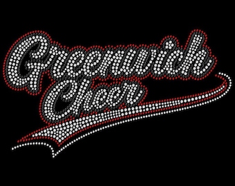Transferencia termoadhesiva personalizada de Greenwich Cheer con brillo para crear tus propias camisetas con diamantes de imitación y cristales. ¡Hazlo tú mismo!