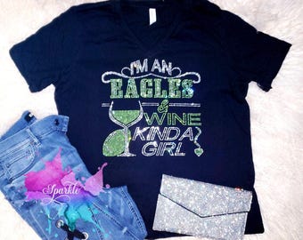 POR FAVOR LEA LA DESCRIPCIÓN Camiseta con águilas y vino con diamantes de imitación: ¡Vamos águilas!