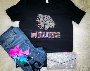 LÄS BESKRIVNINGEN Kristalliserade Bulldogs T-shirt: Bling Strass Hundtröja