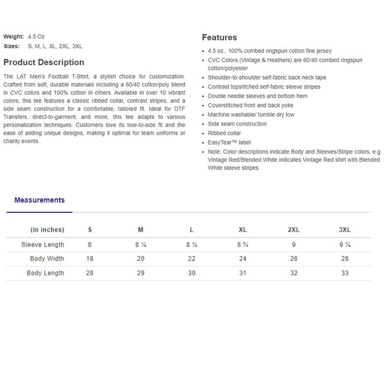 Puede incluir: Una tabla de tallas para una camiseta de f&uacute;tbol para hombre, que muestra las medidas en pulgadas para la longitud de la manga, el ancho del cuerpo y la longitud del cuerpo. La tabla incluye tallas desde la S hasta la 3XL.