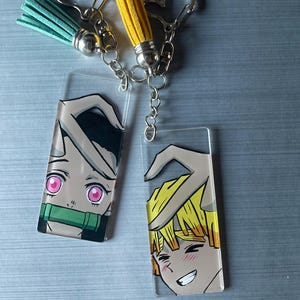 Handmade Nezuko-Zenitsu Keychains | Acrylic Painted | Kimetsu no Yaiba Anime Merch | Custom Nezuko and Zenitsu Keychains for Anime Fans