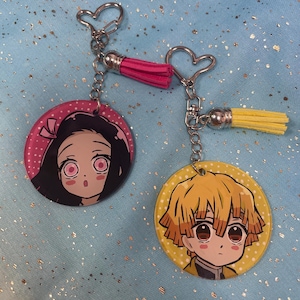 Handmade Nezuko-Zenitsu Keychains | Acrylic Painted | Kimetsu no Yaiba Anime Merch | Custom Nezuko and Zenitsu Keychains for Anime Fans