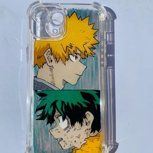 Handmade Deku and Bakugo iPhone Case | Iridescent Acrylic Art | iPhone 14 Pro & iPhone 15 Plus Compatible
