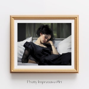 Frame TV Art vintage, affordable art, decadent young woman, after the dance, above sofa art, dark aesthetic art, moody wall decor | 0185