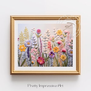 Spring Frame TV Art Instant Download, Wildflower Floral Embroidery Textured Art for TV Digital Download, Colorful Flowers for Spring | 1466