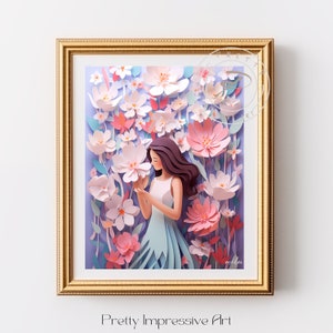 Paper Wildflowers 3D, Floral Paper Art, Paper Flowers Crafted, Paper Cutouts, Paper cut art, flower paper cut, quilling art print | 1030