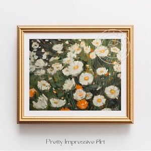 Flowering garden, farm house wall art, classic fine art, wildflower meadow, colorful daisy, daisy painting, cottagecore decor | 0215
