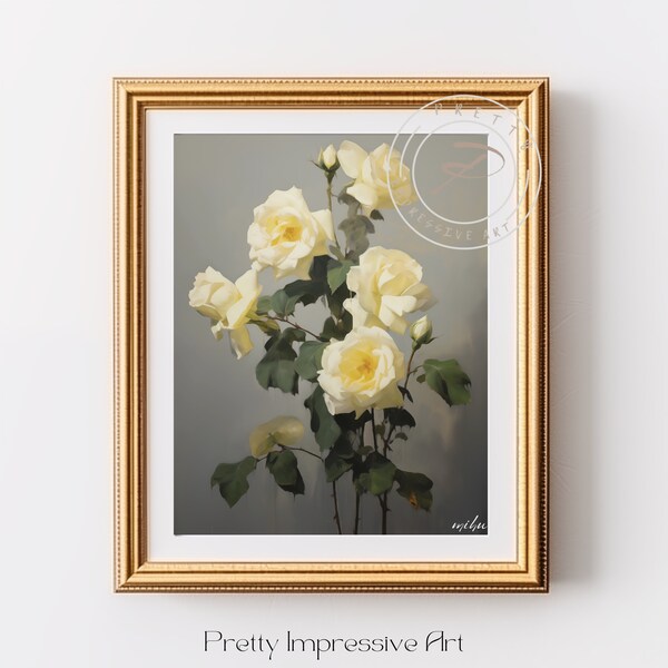 Still life, Vintage Botanical, Roses in a vase, Muted Colorscape, Flower Vase, Vintage flowers, still life, neutral painting | 0490