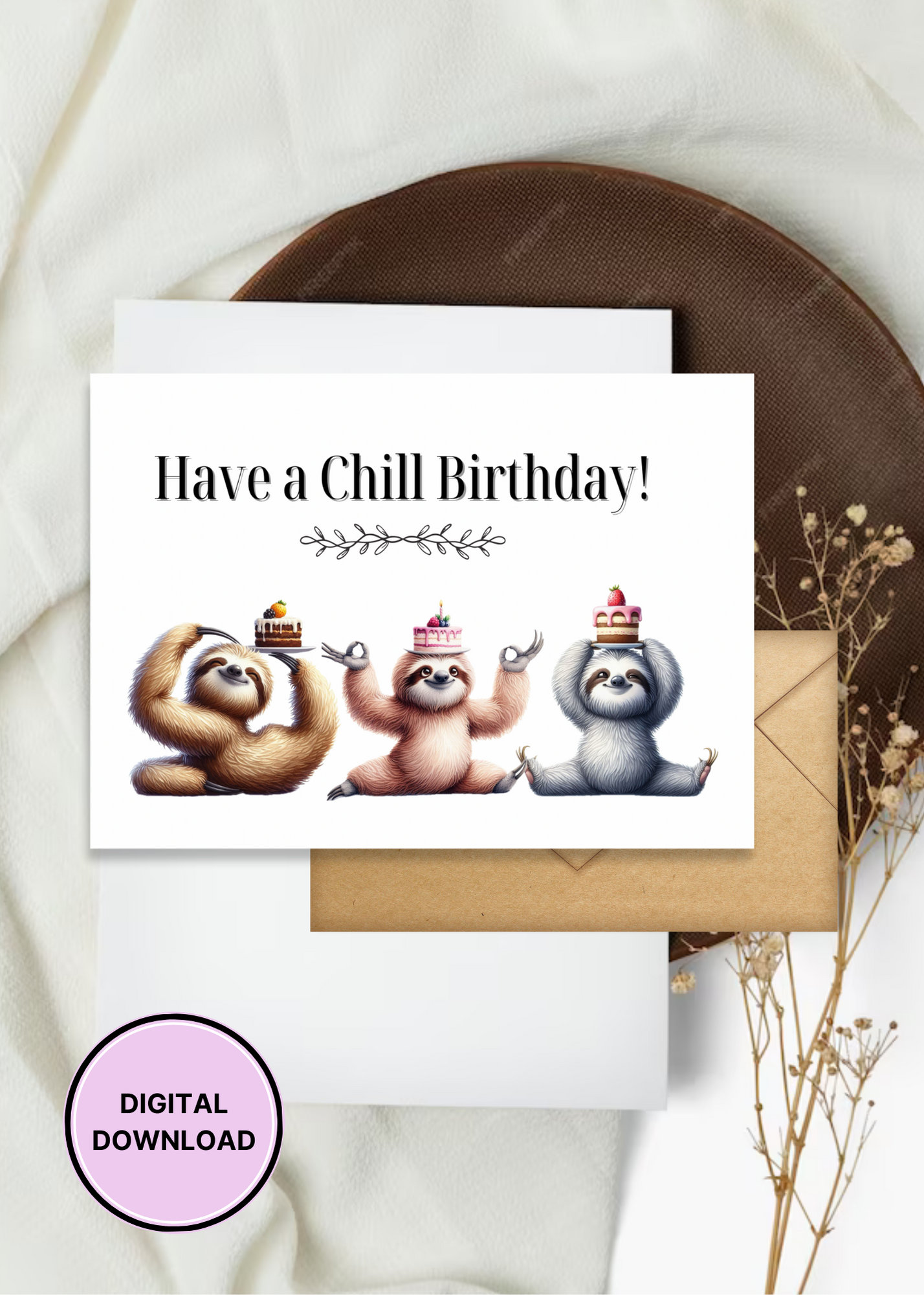 Funny Sloth Birthday Card Printable Digital Download Greeting Gift for Animal Lovers