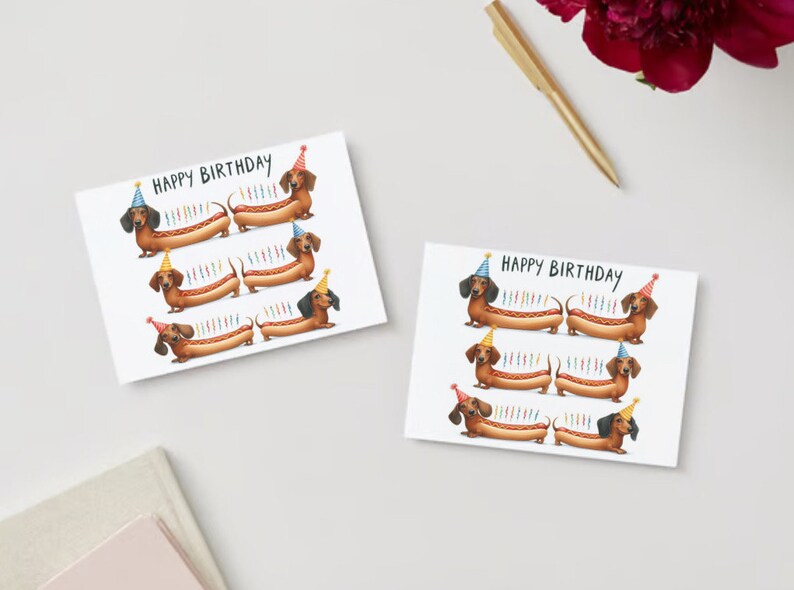 Dachshund Birthday Card Hotdog Printable Digital Download Greeting Gift ...