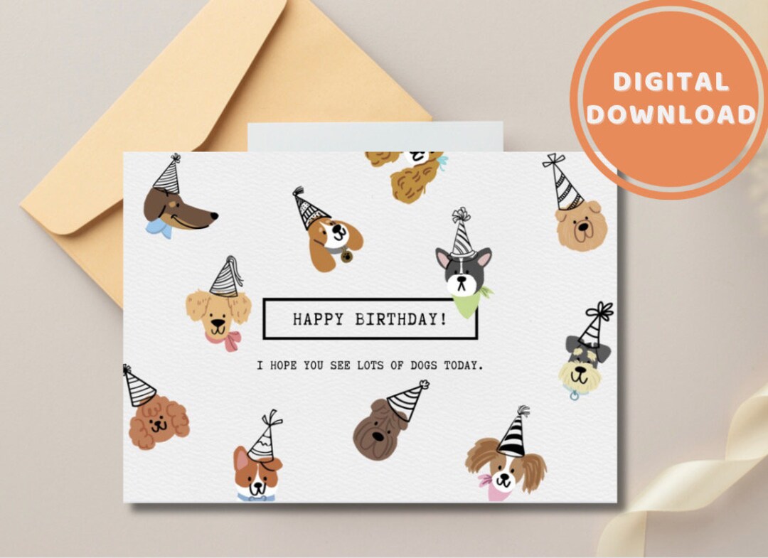 Dog Birthday Card Printable, Cute Puppy Design (digital Download) - Etsy