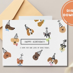 Cartão de aniversário fofo para cachorro, cartões de felicitações para impressão, presente para amantes de cães