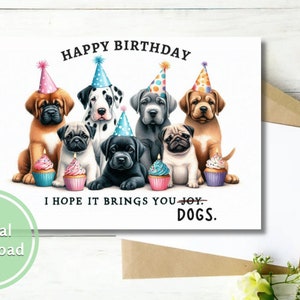 Verjaardagskaart grappige puppy afdrukbare digitale download wenskaart voor hondenliefhebbers