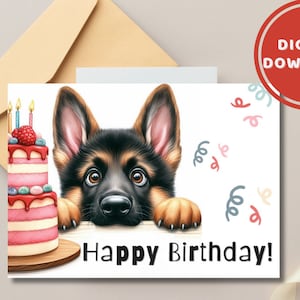 Cute German Shepherd Birthday Card Printable Puppy Greeting Gift for Dog Lovers zdjęcie 4