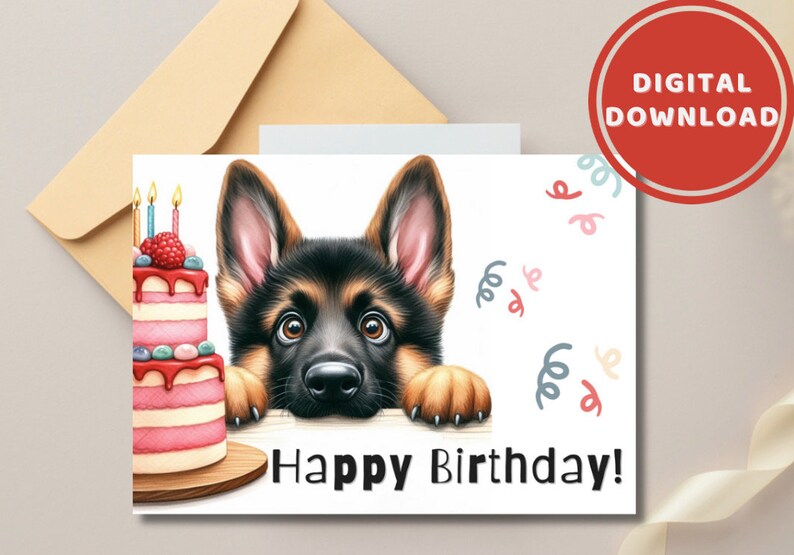 Cute German Shepherd Birthday Card Printable Puppy Greeting Gift for Dog Lovers zdjęcie 4