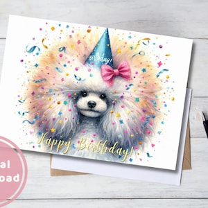 Poodle Birthday Card Printable Digital Download Greeting Gift for Dog Lovers