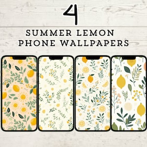 Set di 4 sfondi estivi per telefono, sfondi per iPhone al limone, sfondi per download digitale, sfondi per telefono