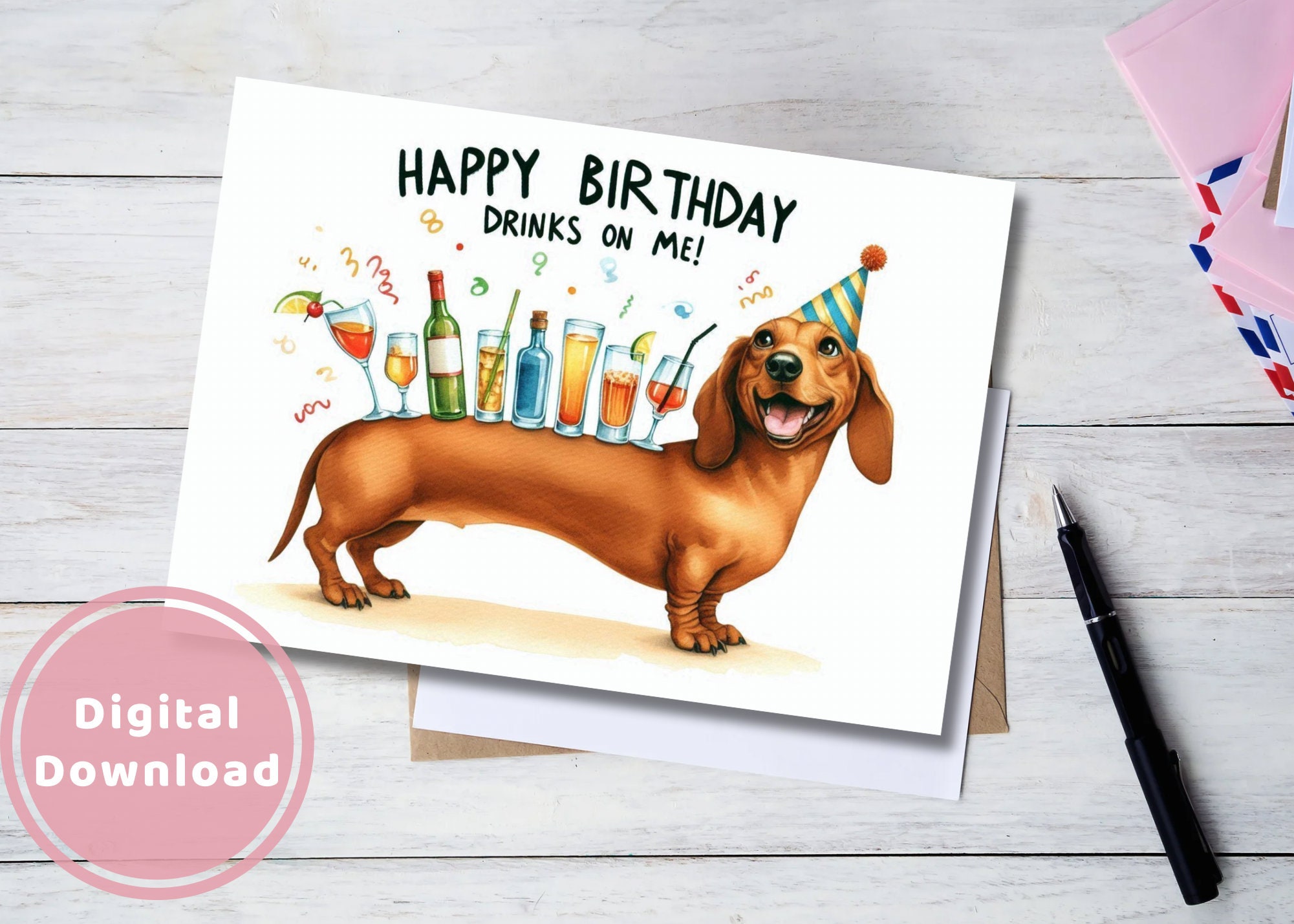 Funny Dachshund Birthday Card Digital Download Printable Greeting Gift ...