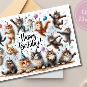 Carte d'anniversaire Crazy Cat Carte de voeux drôle en téléchargement numérique imprimable
