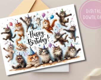 Crazy Cat Birthday Card Funny Digital Download Greeting Card Printable