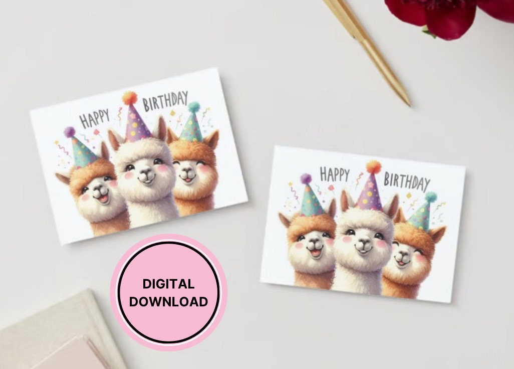 Alpaca Birthday Card Printable Digital Download Greeting Gift for ...