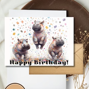 Digital Download Geburtstagskarte Niedliche Nilpferd Grußkarte Gedruckt Geschenk für Tierliebhaber
