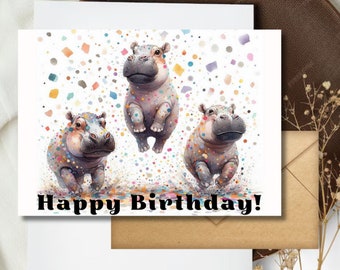 Hippo Birthday Card | Printable Animal Art (Digital Download)