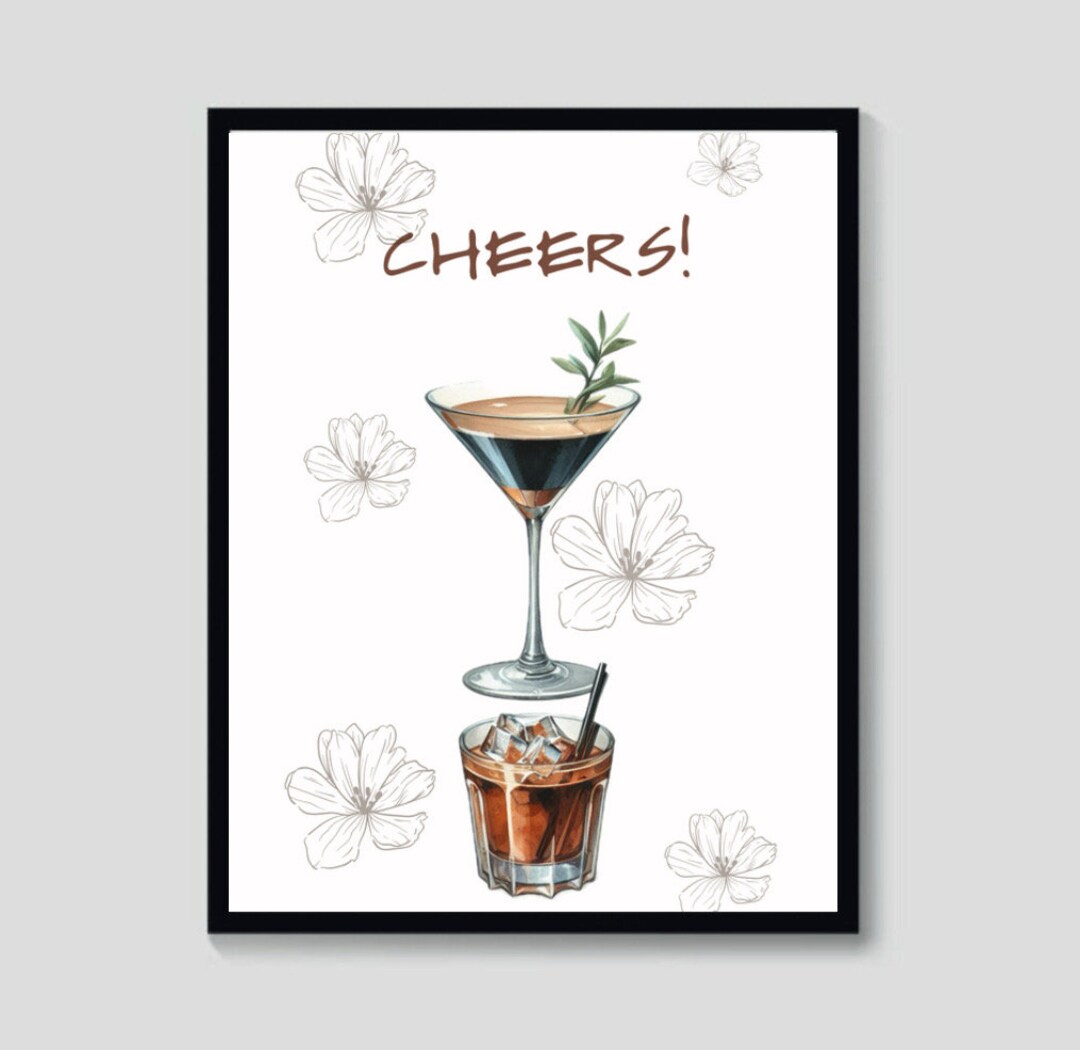 Cute Bar Cart Decor Cheers Quote Bar Sayings Bar Art Prints fun Bar