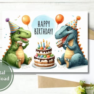 Dinosaurier Geburtstagskarte Printable Digital Download Grußgeschenk für Kinder