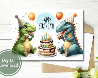 Dinosaur Birthday Card Printable Digital Download Greeting Gift for Kids