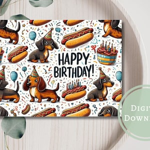 Funny Dachshund Birthday Card Digital Download Dog Greeting Cards Printable Gift for Dog Lovers