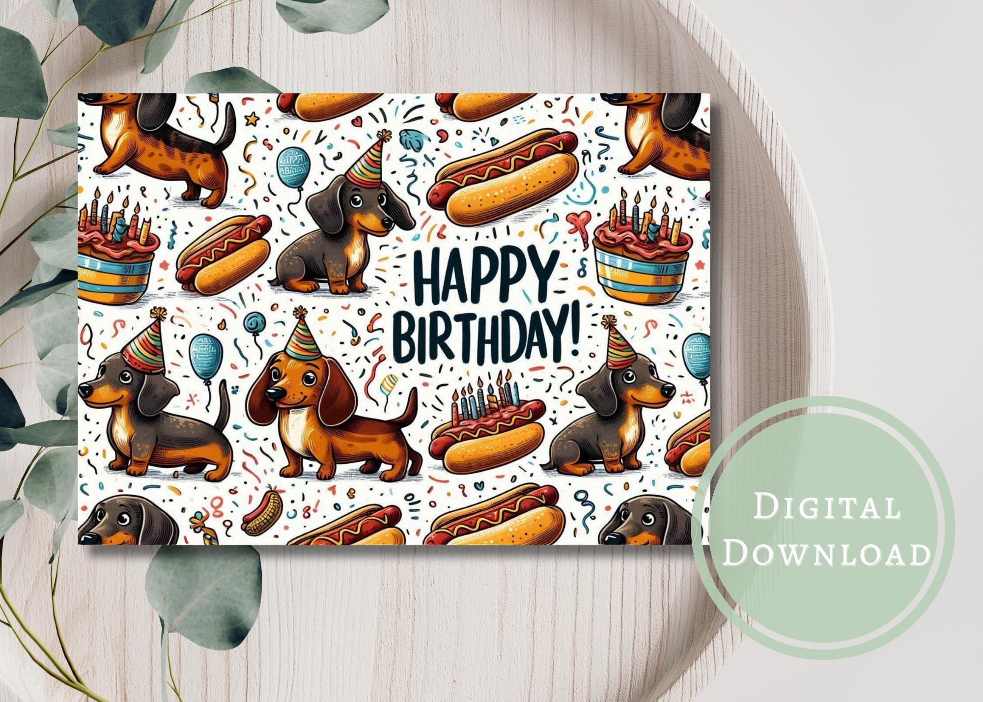 Funny Dachshund Birthday Card Digital Download Dog Greeting Cards ...