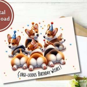 Cute Corgi Birthday Card Printable Digital Download Greeting Gift for ...