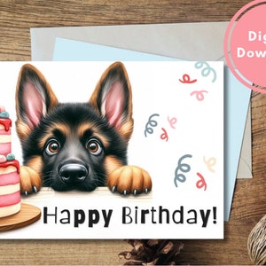 Cute German Shepherd Birthday Card Printable Puppy Greeting Gift for Dog Lovers zdjęcie 2