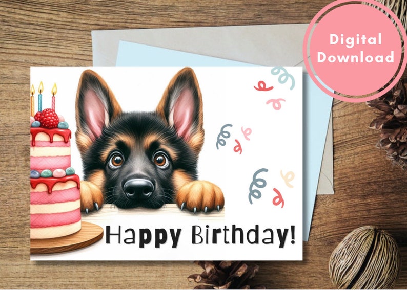 Cute German Shepherd Birthday Card Printable Puppy Greeting Gift for Dog Lovers zdjęcie 2