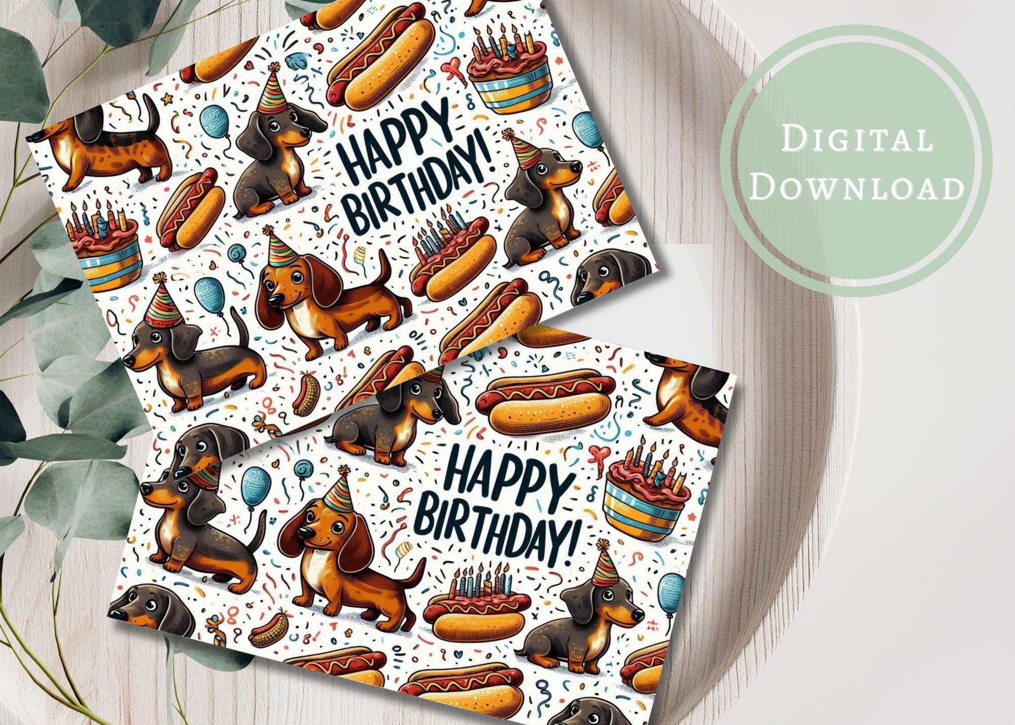 Funny Dachshund Birthday Card Digital Download Dog Greeting Cards ...