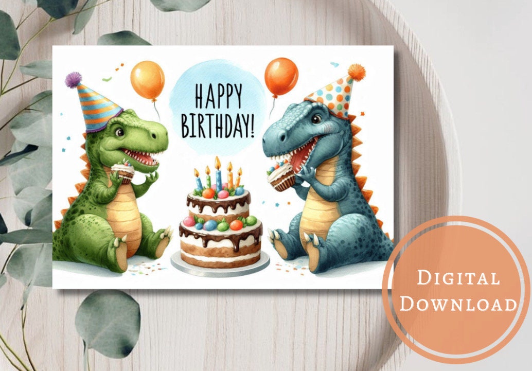 Dinosaur Birthday Card Printable Digital Download Greeting Gift for ...