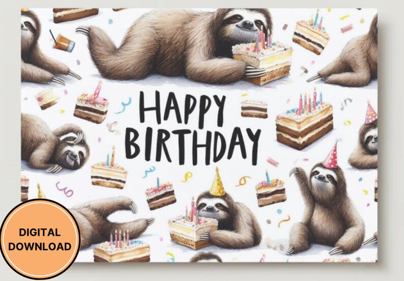 Funny Sloth Birthday Card Printable Digital Download Greeting Cute Gift funny-sloth-birthday-card-printable-digital-download-greeting-cute-gift
