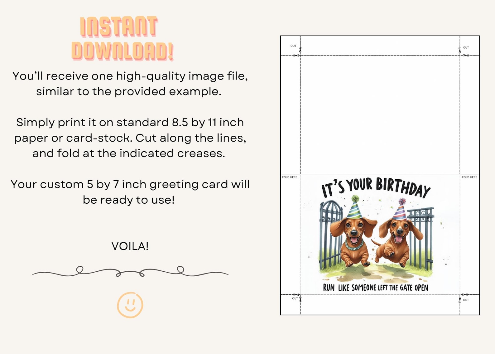 Funny Dachshund Birthday Card Silly Printable Digital Download Greeting ...