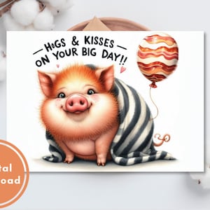 Afdrukbare verjaardagskaart grappig varken – hangbuikontwerp (digitale download)