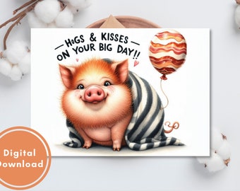 Funny Birthday Card Printable Pig Greeting Cards Gift Idea For Her / for Him