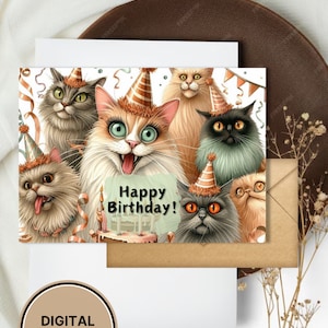 Funny Birthday Card Printable Digital Download Greeting Gift for Cat Lovers