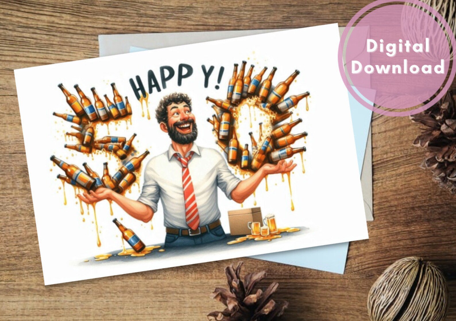 50th Birthday Card Funny Printable Fifty Year-old Greeting Gift for Him ...