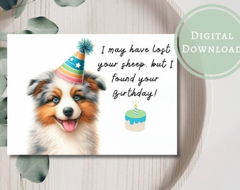 Australian Shepherd Birthday Card Printable Digital Download Greeting Gift for Dog Lovers