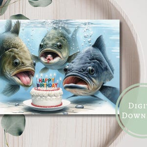 Carte d'anniversaire poisson drôle imprimable en téléchargement numérique, cadeau de voeux pour les pêcheurs / pour les amoureux des animaux