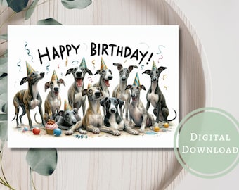 Adorable Greyhound Birthday Card Printable Digital Download Greeting Gift for Dog Lovers